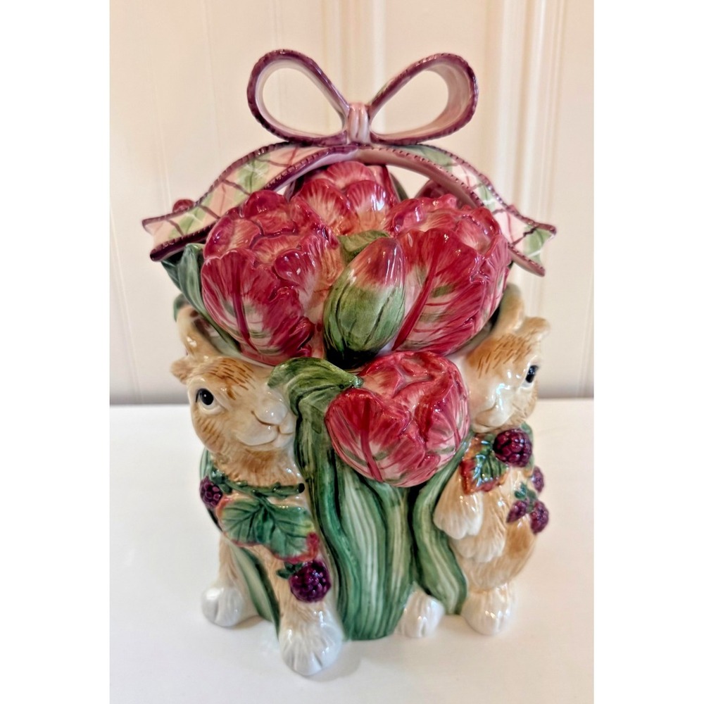 Vintage Fitz And Floyd Blackberry Rabbit Cookie Jar With Lid Easter Bunny‎ Box